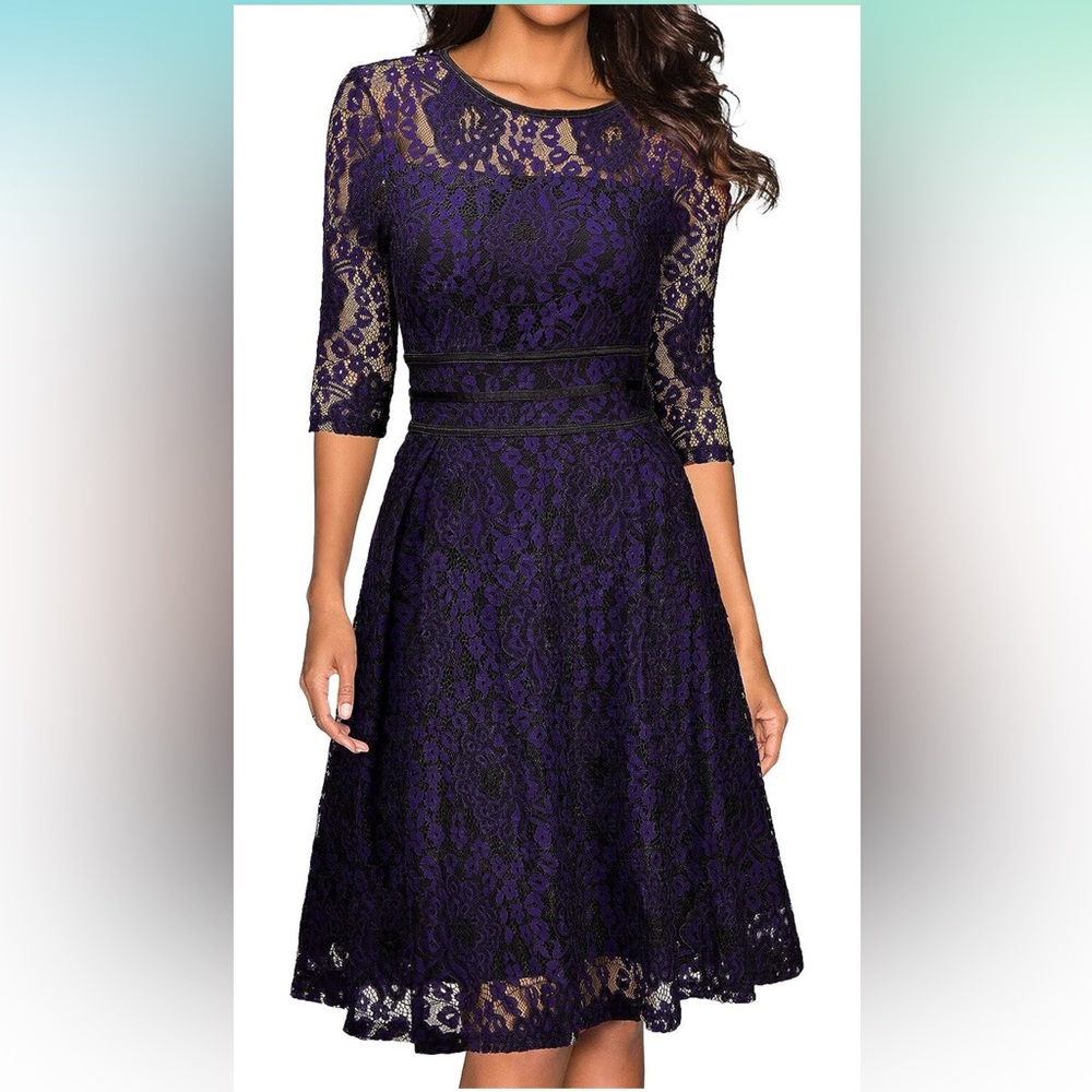 Miusol Women's Vintage Floral Lace 2/3 Sleeve Cocktail Party Swing Dress
